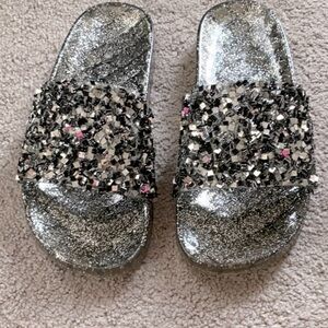 Black and Silver Embellished Rubber Sandals US Size 7.5 8